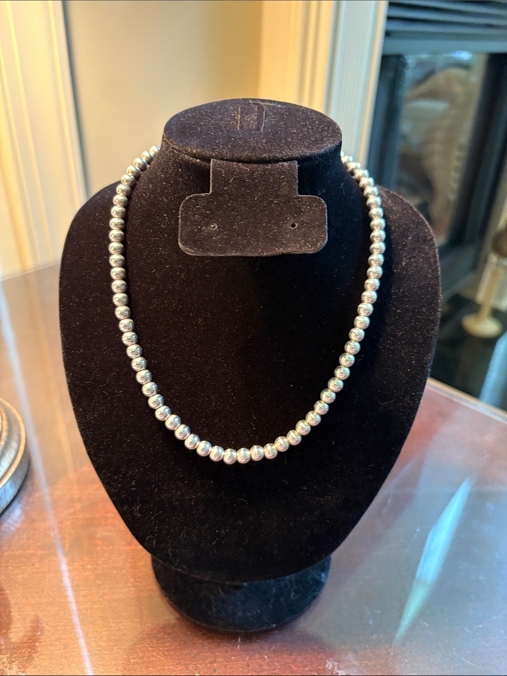 Classic 925 Italian Silver 6mm Beaded Necklace